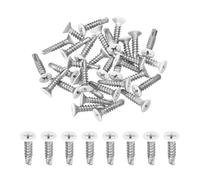 sourcing map 30Pcs M4.2x19mm White Flat Head Self Tapping Screws, 410 Stainless Steel Self Drilling Screws for Metal Sheet Metal Screw, Silver