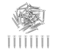 sourcing map 30Pcs M4.2x32mm White Flat Head Self Tapping Screws, 410 Stainless Steel Self Drilling Screws for Metal Sheet Metal Screw, Silver