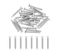 sourcing map 30Pcs M4.2x38mm White Flat Head Self Tapping Screws, 410 Stainless Steel Self Drilling Screws for Metal Sheet Metal Screw, Silver