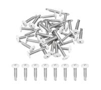 sourcing map 30Pcs M4.8x25mm White Pan Head Self Tapping Screws, 410 Stainless Steel Self Drilling Screws for Metal Sheet Metal Screw, Silver