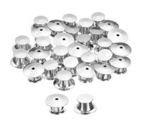 sourcing map 30Pcs Metal Locking Pin Backs, Pin Keepers Locking Clasp Flat Head Clamp Needle Back Lock for DIY Brooch Crafts Badges Enamel Lapel, Silver