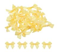 sourcing map 30Pcs Mini Gingham Ribbon Bow 1.5" Checkered Fabric Satin Ribbon Bows for Craft DIY Hair Bow Sewing Wedding Birthday Party Yellow and White