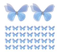sourcing map 30Pcs Organza Butterfly, 1.2" x 1.8" Double Layers Lace Butterfly Applique Patches Fabric Embroidery Sewing Lace for DIY Craft Wedding Hair Dress Accessories, Blue