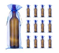 sourcing map 30pcs Organza Wine Bags, 15x5.5" Sheer Mesh Wine Gift Pouches with Drawstrings for Wedding, Birthday and Shower Party Favor, Deep Blue