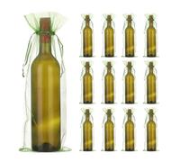 sourcing map 30pcs Organza Wine Bags, 15x5.5" Sheer Mesh Wine Gift Pouches with Drawstrings for Wedding, Birthday and Shower Party Favor, Green