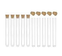 sourcing map 30Pcs PS Plastic Test Tubes with Cork Stoppers, Round Base, 12x100mm, Storage Container for Scientific Experiments Sample Display Decorations