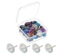 sourcing map 30Pcs Rhinestone Push Pins, 12mmx13mm Shiny Diamond Decorative Thumb Tacks Upholstery Tacks for Cork Board Bulletin Board Wall Hangings, Multicolor/Silver
