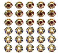 sourcing map 30Pcs Rhinestone Rondelle Spacer Beads, 10mm European Crystal Charm Craft Bead for Bracelet Making Necklace DIY Craft, Golden Colorful