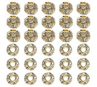sourcing map 30Pcs Rhinestone Rondelle Spacer Beads, 14mm European Crystal Charm Craft Bead for Bracelet Making Necklace DIY Craft, Gold