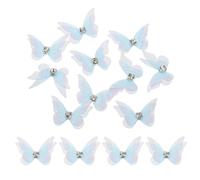 sourcing map 30Pcs Sheer Mesh Butterfly Appliques, 20mm Two Layers Butterflies with Gem Applique Patch DIY 3D Craft Ornament for Wedding Party Home Decor Clothes, Light Blue