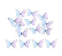 sourcing map 30Pcs Sheer Mesh Butterfly Appliques, 30mm Two Layers Butterflies with Gem Applique Patch DIY 3D Craft Ornament for Wedding Party Home Decor Clothes, Blue