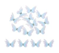 sourcing map 30Pcs Sheer Mesh Butterfly Appliques, 30mm Two Layers Butterflies with Gem Applique Patch DIY 3D Craft Ornament for Wedding Party Home Decor Clothes, Light Blue