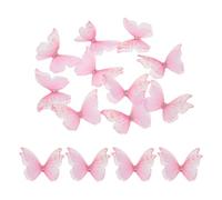 sourcing map 30Pcs Sheer Mesh Butterfly Appliques, 40mm Two Layers Butterflies with Gem Applique Patch DIY 3D Craft Ornament for Wedding Party Home Decor Clothes, Dark Pink