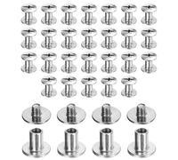 sourcing map 30set Chicago Screw M3x6mm 3mm Length Metal Phillips Nail Rivet Stud Bolts Rivets Binding Post Screw for DIY Leather Belt Bag Craft Bookbinding, Silver