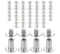 sourcing map 30set Chicago Screw M3x9mm 5mm Length Metal Phillips Nail Rivet Stud Bolts Rivets Binding Post Screw for DIY Leather Belt Bag Craft Bookbinding, Silver