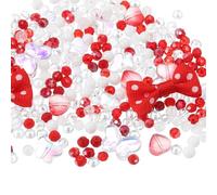 sourcing map 314Pcs Acrylic Assorted Beads, Random Style Mix Lovely Bulk Bead Heart Butterfly Aesthetic Beads for Keychain DIY Crafts, Red