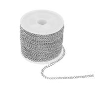 sourcing map 32.8ft Stainless Steel Curb Chain for Necklace Jewelry Making, 4mm Twisted Links Cable Chains Bulk, White Gold