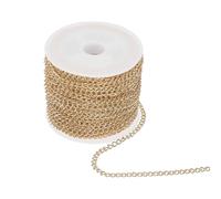 sourcing map 32.8ft Stainless Steel Curb Chain for Necklace Jewelry Making, 4mm Twisted Links Cable Chains Bulk, Light Gold