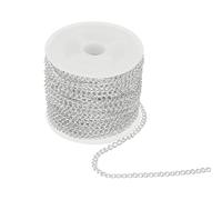 sourcing map 32.8ft Stainless Steel Curb Chain for Necklace Jewelry Making, 4mm Twisted Links Cable Chains Bulk, Silver