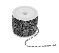 sourcing map 32.8ft Stainless Steel Curb Chain for Necklace Jewelry Making, 4mm Twisted Links Cable Chains Bulk, Metallic Black