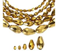 sourcing map 328 PCS Teardrop Crystal Glass Beads, 3x5mm 4x6mm 6x8mm 8x12mm 10x15mm Vertical Hole Faceted Glass Teardrop Spacer Beads for Necklace Bracelet DIY Jewelry Making, Gold
