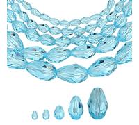 sourcing map 328 PCS Teardrop Crystal Glass Beads, 3x5mm 4x6mm 6x8mm 8x12mm 10x15mm Vertical Hole Faceted Glass Teardrop Spacer Beads for Necklace Bracelet DIY Jewelry Making, Sky Blue