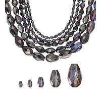 sourcing map 328 PCS Teardrop Crystal Glass Beads, 3x5mm 4x6mm 6x8mm 8x12mm 10x15mm Vertical Hole Faceted Glass Teardrop Spacer Beads for Necklace Bracelet DIY Jewelry Making, Black Purple