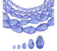 sourcing map 328 PCS Teardrop Crystal Glass Beads, 3x5mm 4x6mm 6x8mm 8x12mm 10x15mm Vertical Hole Faceted Glass Teardrop Spacer Beads for Necklace Bracelet DIY Jewelry Making, Light Blue