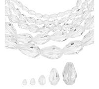 sourcing map 328 PCS Teardrop Crystal Glass Beads, 3x5mm 4x6mm 6x8mm 8x12mm 10x15mm Vertical Hole Faceted Glass Teardrop Spacer Beads for Necklace Bracelet DIY Jewelry Making, White