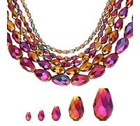 sourcing map 328 PCS Teardrop Crystal Glass Beads, 3x5mm 4x6mm 6x8mm 8x12mm 10x15mm Vertical Hole Faceted Glass Teardrop Spacer Beads for Necklace Bracelet DIY Jewelry Making, Brilliant Purple