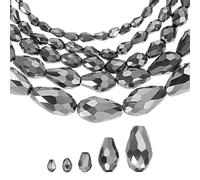 sourcing map 328 PCS Teardrop Crystal Glass Beads, 3x5mm 4x6mm 6x8mm 8x12mm 10x15mm Vertical Hole Faceted Glass Teardrop Spacer Beads for Necklace Bracelet DIY Jewelry Making, Silver