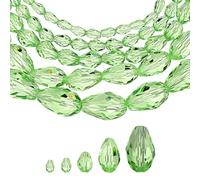 sourcing map 328 PCS Teardrop Crystal Glass Beads, 3x5mm 4x6mm 6x8mm 8x12mm 10x15mm Vertical Hole Faceted Glass Teardrop Spacer Beads for Necklace Bracelet DIY Jewelry Making, Grass Green