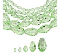 sourcing map 328 PCS Teardrop Crystal Glass Beads, 3x5mm 4x6mm 6x8mm 8x12mm 10x15mm Vertical Hole Faceted Glass Teardrop Spacer Beads for Necklace Bracelet DIY Jewelry Making, Soft Green