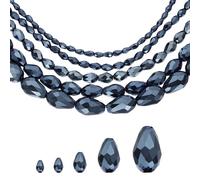 sourcing map 328 PCS Teardrop Crystal Glass Beads, 3x5mm Faceted Shape Crystal AB for Necklace Bracelet Earrings DIY Jewelry Crafts Making Supplies, Gloss Black