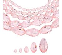 sourcing map 328Pcs Teardrop Crystal Glass Beads 5 Sizes Soft Pink | 3x5mm 4x6mm 6x8mm 8x12mm 10x15mm Vertical Hole Faceted Glass Teardrop Spacer Beads for Necklace Bracelet DIY Jewelry Making