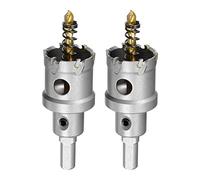 sourcing map 32mm Carbide Hole Cutter, Hole Saws for Stainless Steel Sheet Metal, Non-Slip Triangular Shank Limit Step, with Titanium Coated Center Drill, 2pcs