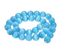 sourcing map 32pcs Blue Cat's Eye Stone Beads 12mm Round Smooth Gemstone Crystal Loose Bead for Jewelry Making Bracelets Necklace Earrings DIY
