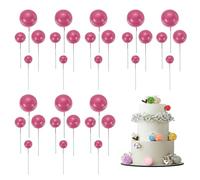 sourcing map 32Pcs Cake Toppers Foam Ball, Cupcake Insert Cake Toppers Cupcakes Decoration Balls for Theme Birthday Party Favors Wedding Halloween Christmas Supplies, Rose Red