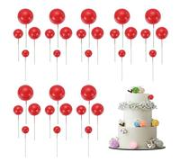 sourcing map 32Pcs Cake Toppers Foam Ball, Cupcake Insert Cake Toppers Cupcakes Decoration Balls for Theme Birthday Party Favors Wedding Halloween Christmas Supplies, Red