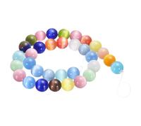 sourcing map 32pcs Mixing Colors Cat's Eye Stone Beads 12mm Round Smooth Gemstone Crystal Loose Bead for Jewelry Making Bracelets Necklace Earrings DIY