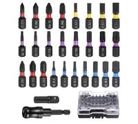 sourcing map 32pcs PH0-PH3 Phillips SL3-SL6 Slotted H1.5-H6 Hex T8-T40 Torx PZ1-PZ3 Screwdriver Bit Set 1/4" Hex Shank Magnetic Drill Bits with Coupler Bit Holder and Black Case