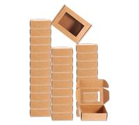 sourcing map 32Pcs Soap Packaging Boxes 2.4x3.3x1.2 Inch Kraft Soap Box with Window Mini Soap Present Treat Gift Box for Bakery Candy Packaging Jewelry Display (Rectangle, Brown)