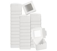 sourcing map 32Pcs Soap Packaging Boxes 3.9x3.9x2.6 Inch Kraft Soap Box with Window Mini Soap Present Treat Gift Box for Bakery Candy Packaging Jewelry Display (Square, White)