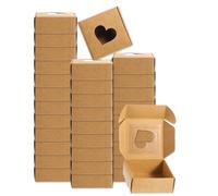 sourcing map 32Pcs Soap Packaging Boxes 3x3x1.2 Inch Kraft Soap Box with Window Mini Soap Present Treat Gift Box for Bakery Candy Packaging Jewelry Display (Heart Shape, Brown)