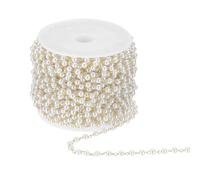 sourcing map 33 Feet Pearl Beaded Chains Roll, 3mm Faux Pearls Beads Garland String Bulk with Spool for Jewelry Making DIY Craft, Light Gold