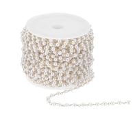 sourcing map 33 Feet Pearl Beaded Chains Roll, 3mm Faux Pearls Beads Garland String Bulk with Spool for Jewelry Making DIY Craft, Gold