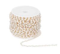 sourcing map 33 Feet Pearl Beaded Chains Roll, 3mm Faux Pearls Beads Garland String Bulk with Spool for Jewelry Making DIY Craft, Imitation Gold