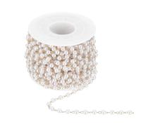 sourcing map 33 Feet Pearl Beaded Chains Roll, 4mm Faux Pearls Beads Garland String Bulk with Spool for Jewelry Making DIY Craft, Gold