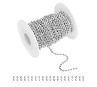 sourcing map 33ft Ball Bead Chain, Stainless Steel Ball Chain Roll with 20pcs Connectors for Hanging Ornament Dog Tags Keychain Christmas Decoration (Silver, 3mm OD)