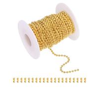 sourcing map 33ft Ball Bead Chain, Stainless Steel Ball Chain Roll with 20pcs Connectors for Hanging Ornament Dog Tags Keychain Christmas Decoration (Gold, 3mm OD)